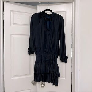 Long Sleeve Satin Drop Waist Tiered Mini Dress